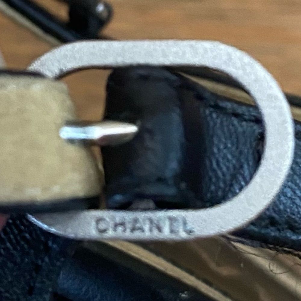 Chanel Black/Silver Camellia Leather Slingback Cork Platform Sandals 7 (37.5) - Picture 11 of 11
